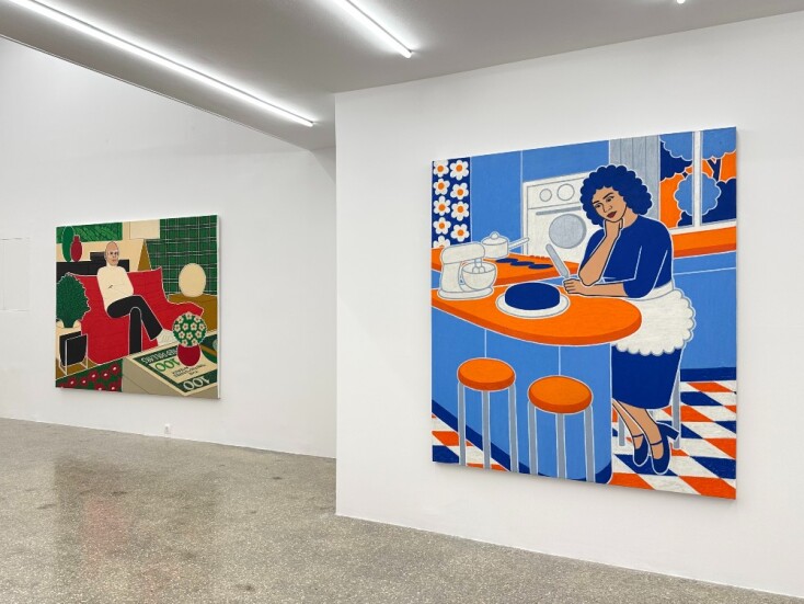 Από αριστερά στα δεξιά: "You Don't Need To Stand Up To Make An Impression" (2020-2025), "The Despair" (2025), λαδοπαστέλ σε καμβά