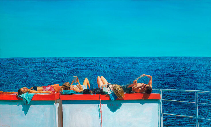 Μαρία Φιλοπούλου, Στο πλοίο, λάδι σε πανί, 2020