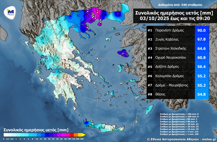 Σύμφωνα με το meteo, η κακοκαιρία έφερε μεγάλα ύψη βροχής στην Κεντρική και την Ανατολική Μακεδονία - Δείτε τον αναλυτικό χάρτη