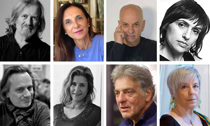 Πάνω, από αριστερά: Ανδρέας Μήτσου, Τασούλα Τσιλιμένη, Άρης Σφακιανάκης, Ελισάβετ Παπαδοπούλου. Κάτω, από αριστερά: Γιάννης Μπασκόζος, Ηρώ Σκάρου, Μηνάς Βιντιάδης, Κώστια Κοντολέων