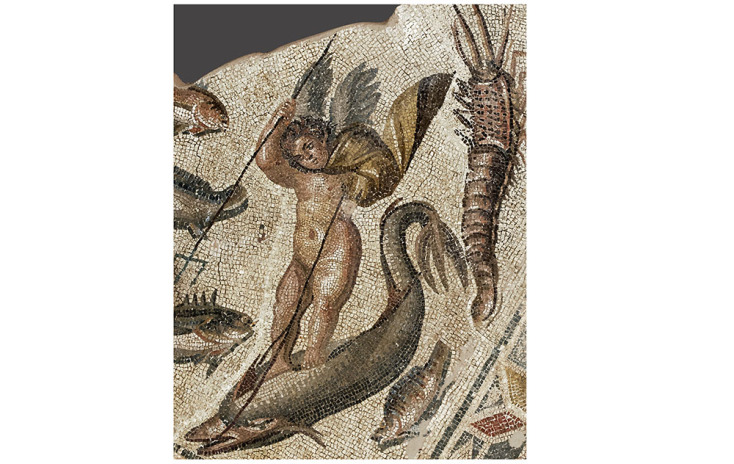 Εξαιρετικής τέχνης ψηφιδωτό δάπεδο από αίθριο ρωμαϊκής οικίας, με απεικόνιση θαλάσσιου κόσμου και με ερωτιδείς ως αλιείς ψυχών στην υπηρεσία της Αφροδίτης. Πάτρα, 2ος-3ος αι. μ.Χ.