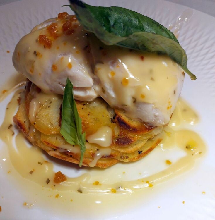 Φιλέτο σφυρίδας bianco, πατάτες dauphinoise, σάλτσα λεμονιού. Ένα πιάτο που θα θυμάμαι για πάντα.