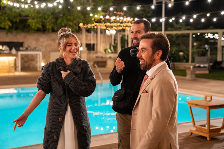 Αγοραστή Αρβανίτη, Κωνσταντίνος Μουσούλης, Θανάσης Τσαλταμπάσης στα γυρίσματα της ταινίας «Φίλοι για πάντα»