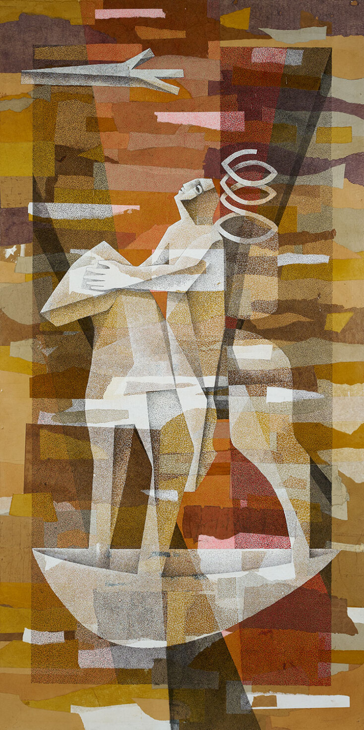 Fabrizio Loschi, Albedo, σχέδιο με πένα και ακρυλικό σε κολάζ από ανακυκλωμένο χαρτί πάνω σε ξύλο, 200 x 100