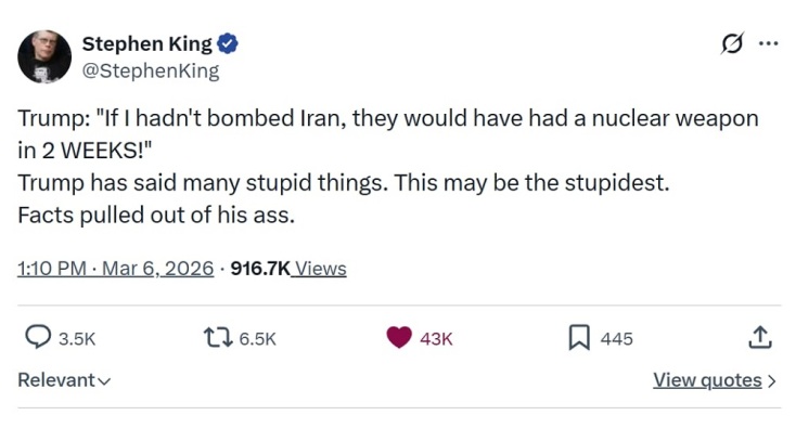 Κινγκ και Συντροφία: Αμερικανοί συγγραφείς κατά του Ντόναλντ Τραμπ