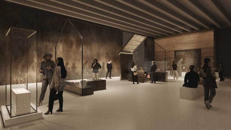 Φωτορεαλιστική απεικόνιση από την αίθουσα Νεολιθικής Εποχής στο Εθνικό Αρχαιολογικό Μουσείο