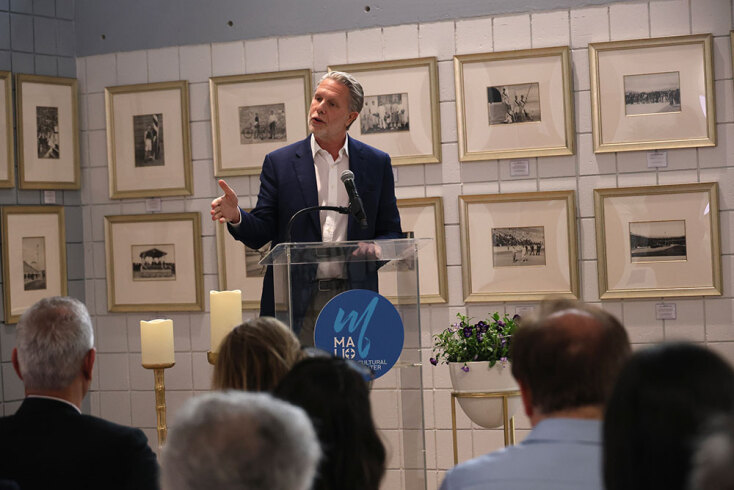 Ο Παύλος Γερουλάνος στη Βοστώνη, στην εκδλήλωση για τους Πρώτους Ολυμπιακούς Αγώνες