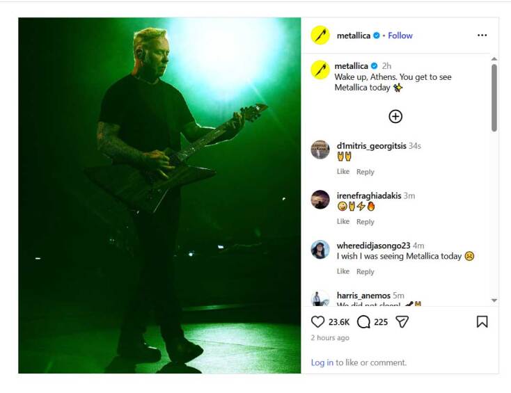 Η ανάρτηση των Metallica στα social media πριν τη μεγάλη συναυλία στο ΟΑΚΑ σήμερα Σάββατο 9 Μαΐου 2026