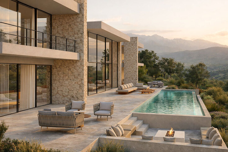 Kentriki-Savills Greece - Υπερπολυτελές οικιστικό project σε προνομιακή τοποθεσία στα Χανιά, με πανοραμική θέα 360° σε θάλασσα και σύγχρονη resort αρχιτεκτονική.