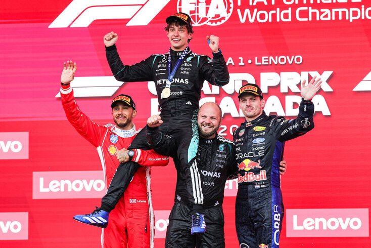 Formula 1 - Μόντρεαλ: Κίμι Αντονέλι, Λιούις Χάμιλτον, Μαξ Φερστάπεν και Ντιν Χέιλ © EPA/CRISTOBAL HERRERA-ULASHKEVICH