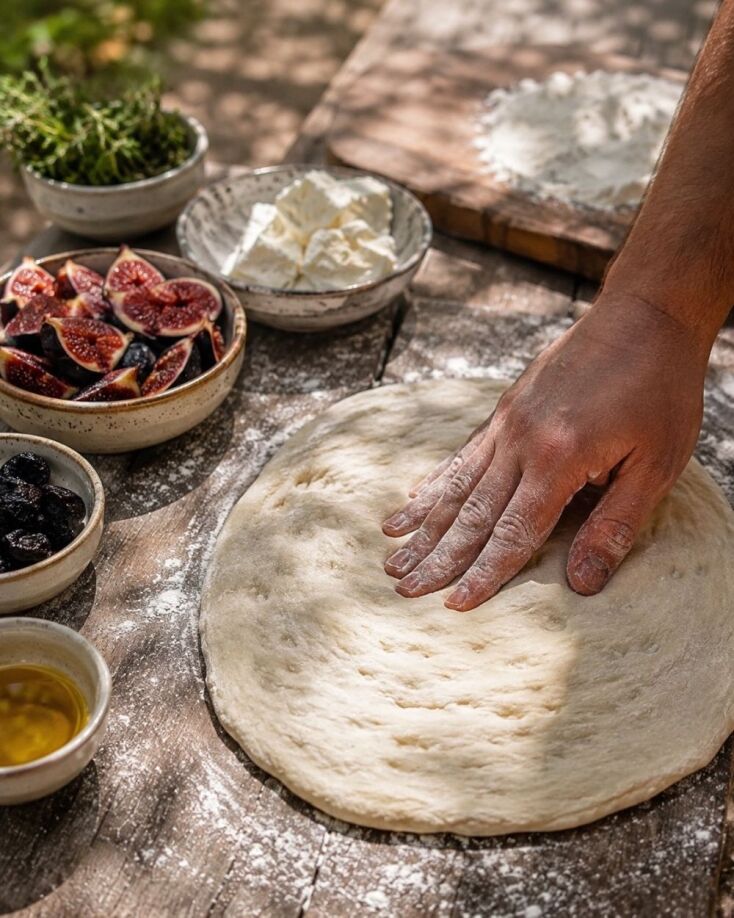 Συνταγή για πίτα με σύκα, δαμάσκηνα, τυρί και θυμάρι