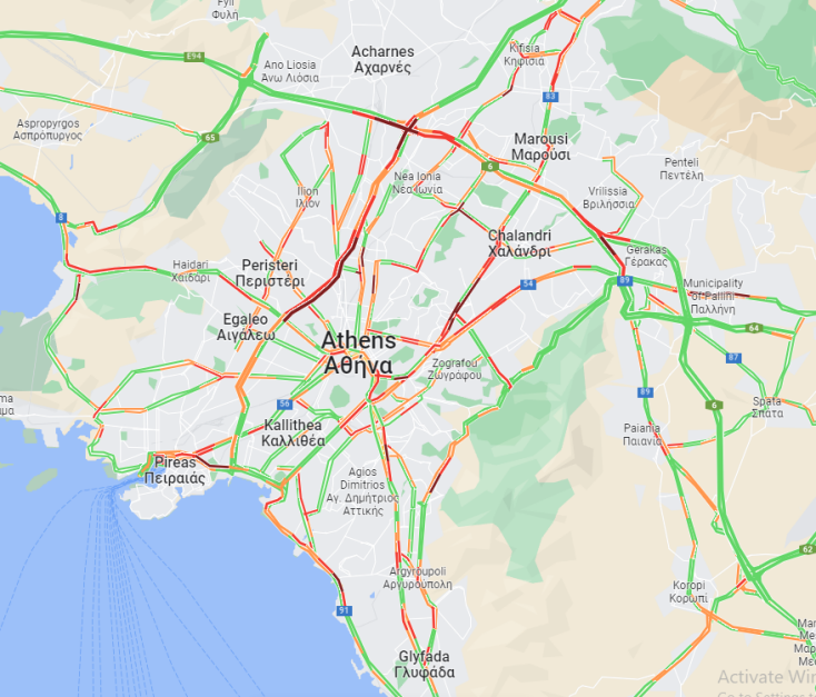 Χάρτης κίνησης στην Αθήνα σήμερα (22.2)