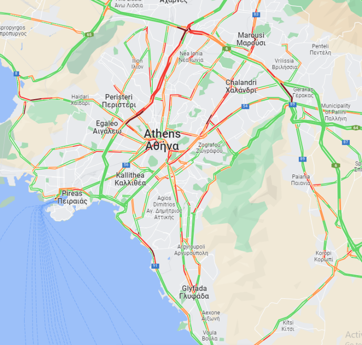 Οι δρόμοι με αυξημένη κίνηση και μποτιλιάρισμα στην Αθήνα αυτήν την ώρα