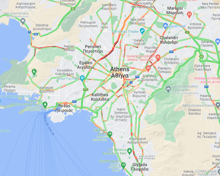 Οι δρόμοι με μποτιλιάρισμα αυτήν την ώρα στην Αθήνα