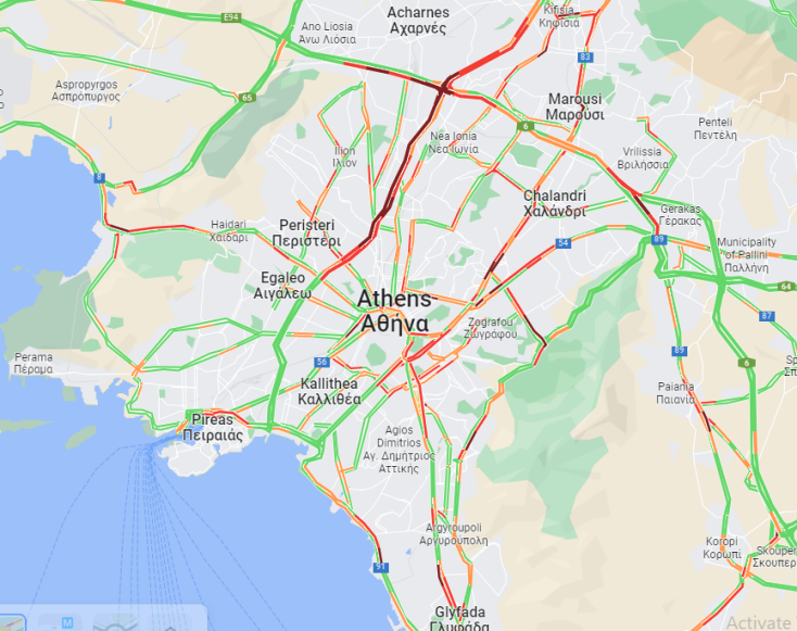 Οι δρόμοι με μεγάλες καθυστερήσεις και μποτιλιάρισμα στην Αθήνα