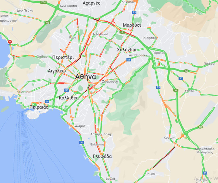 Μποτιλιάρισμα αυτήν την ώρα σε Κηφισό, Βάρης- Κορωπίου, Συγγρού και Βασ. Κωνσταντίνου