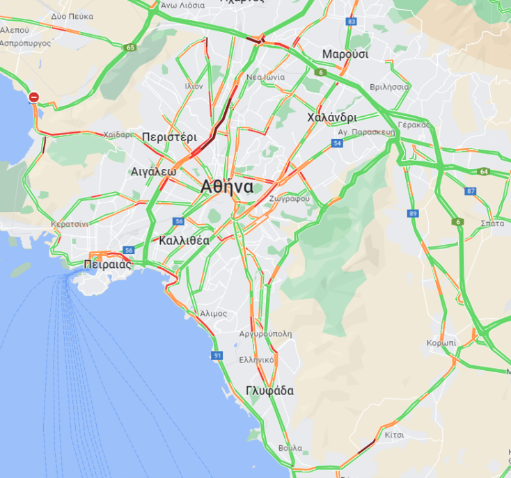 Τα σημεία με την περισσότερη κίνηση αυτή την ώρα στο Λεκανοπέδιο