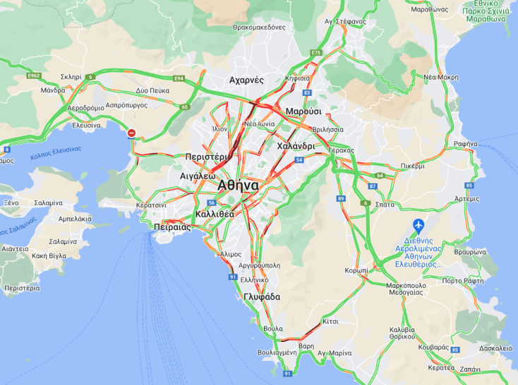 Μποτιλιάρισμα και προβλήματα σε κεντρικούς δρόμους αυτήν την ώρα στην Αττική