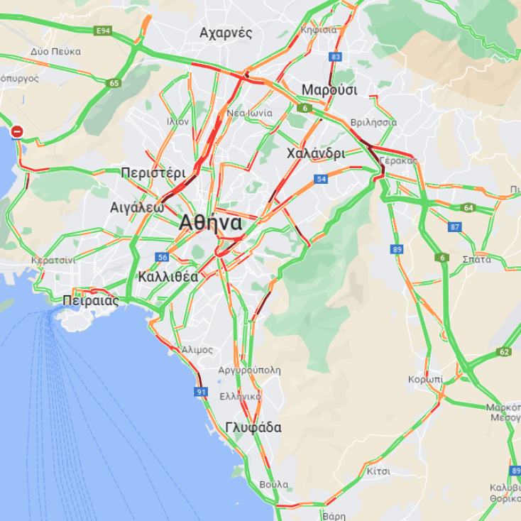 Μποτιλιάρισμα στην άνοδο της Λ. Κηφισού και προβλήματα αυτήν την ώρα στην Παραλιακή