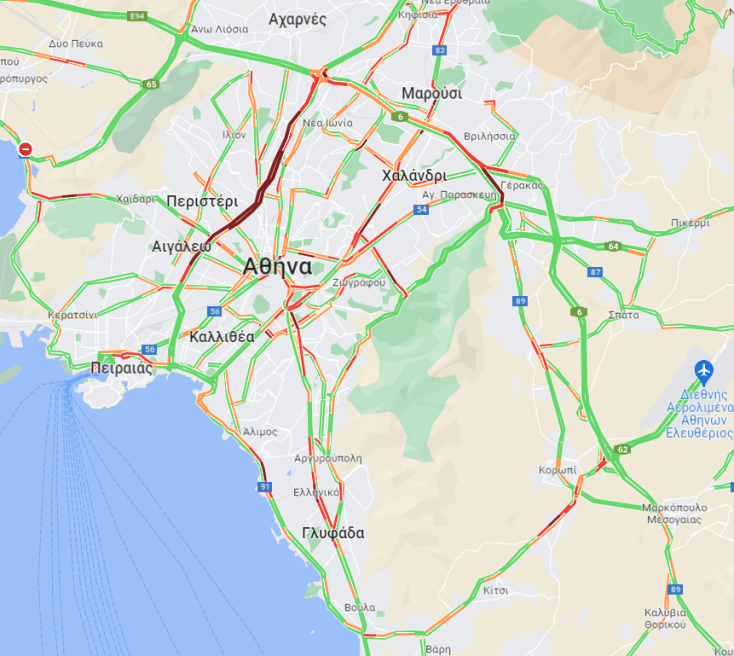 Η κίνηση αυτήν την ώρα στο κέντρο της Αθήνας 