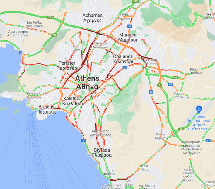 Μποτιλιάρισμα και χαμηλές ταχύτητες στους δρόμους της Αθήνας λόγω βροχής