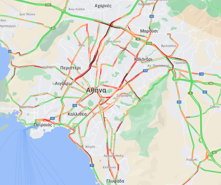 Ποιοι οι δρόμοι με μποτιλιάρισμα αυτήν την ώρα στην Αθήνα