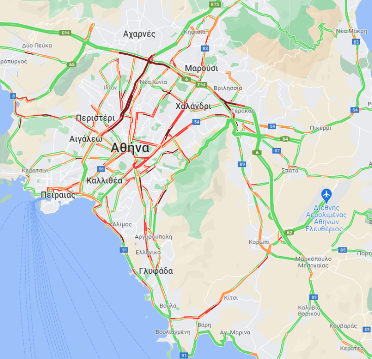 Στο «κόκκινο» ο Κηφισός - Πού εντοπίζονται προβλήματα στους δρόμους