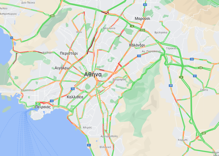 Ποιοι δρόμοι βρίσκονται στο «κόκκινο» αυτήν την ώρα στην Αθήνα