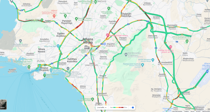 Μποτιλιάρισμα σε Κηφισό, χαμηλές ταχύτητες σε Λ. Αθηνών και Αττική Οδό