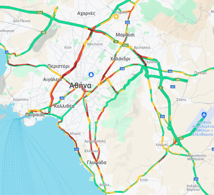 Κυκλοφοριακά προβλήματα στην Αττική - Ποιοι δρόμοι είναι στο «κόκκινο»