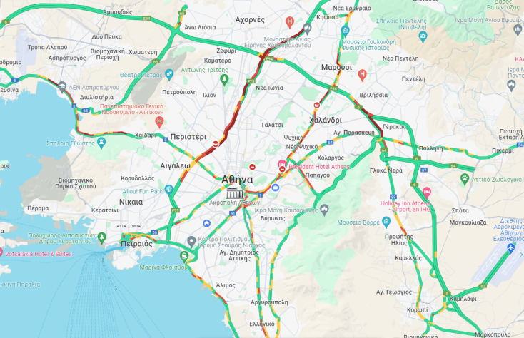 Στο «κόκκινο» Κηφισός και Κηφισίας - Οι δρόμοι με καθυστερήσεις και μποτιλιάρισμα