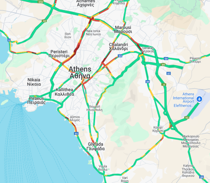 Κίνηση τώρα σε Κηφισό, Λεωφόρο Αθηνών και Παραλιακή - Πού εντοπίζονται τα σημαντικότερα προβλήματα στο οδικό δίκτυο του λεκανοπεδίου
