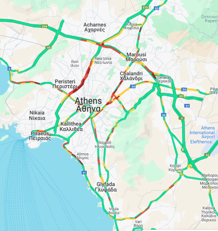 Κίνηση τώρα: Μποτιλιάρισμα σε Κηφισό, Λ. Φυλής και Κατεχάκη