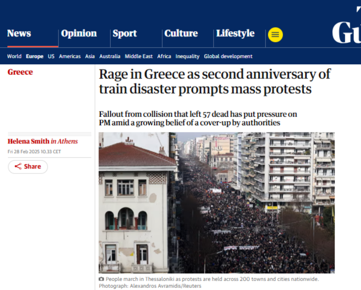 Συγκεντρώσεις για τα Τέμπη: Τι γράφουν τα διεθνή ΜΜΕ για τις τεράστιες συγκεντρώσεις και τα επεισόδια στο Σύνταγμα