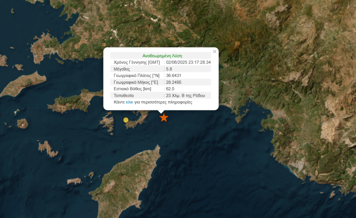 Ισχυρός σεισμός 5,8 Ρίχτερ ανοιχτά της Ρόδου