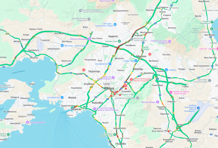O χάρτης με την κίνηση στην Αττική