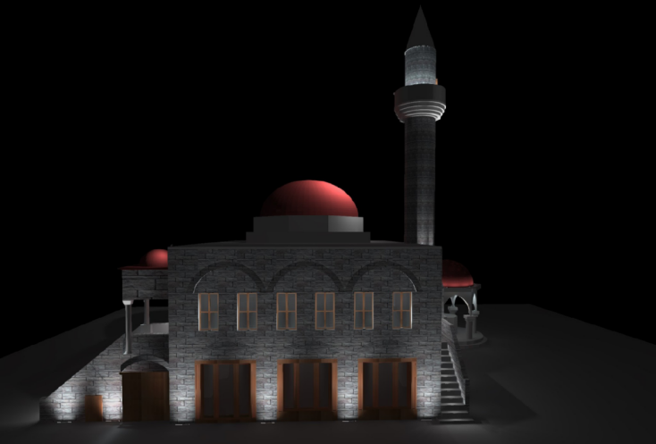 Φωτορεαλιστική απεικόνιση του φωτισμού ανάδειξης του μνημείου από τη βόρεια όψη