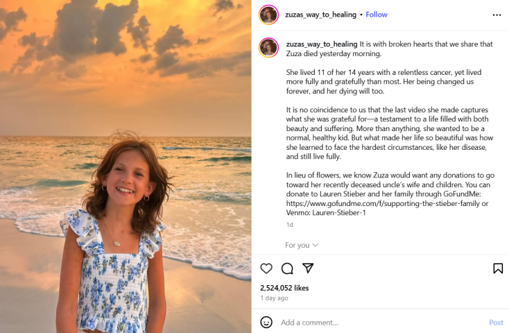 Η 14χρονη influencer Ζούζα Μπέινε, που μοιράστηκε τη μάχη της με τη λευχαιμία στα social media, πέθανε, αφήνοντας πίσω της μήνυμα δύναμης και ελπίδας.