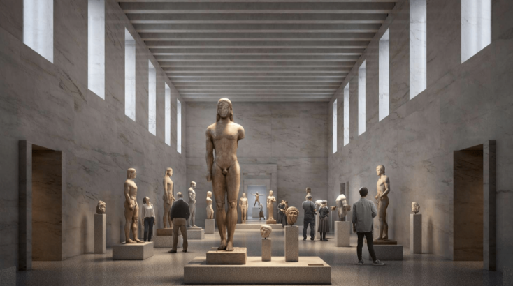 Φωτορεαλιστική απεικόνιση αρχαϊκής αίθουσας