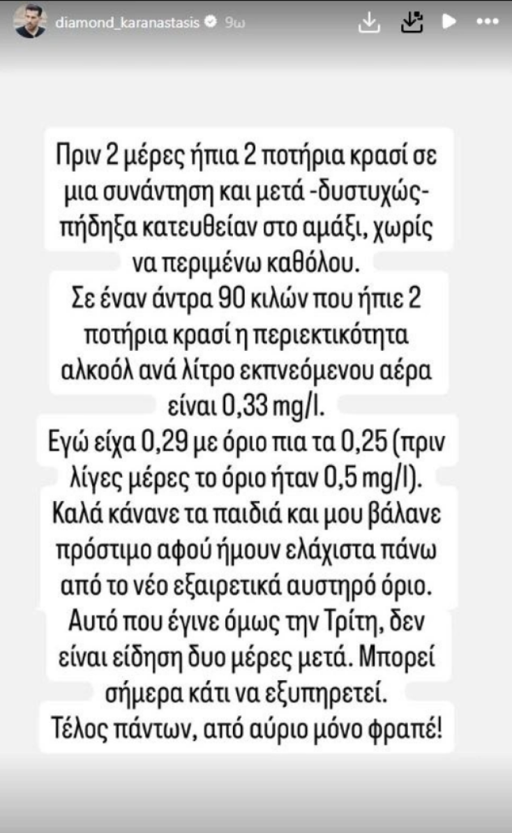 Η ανάρτηση του Διαμαντή Καραναστάση