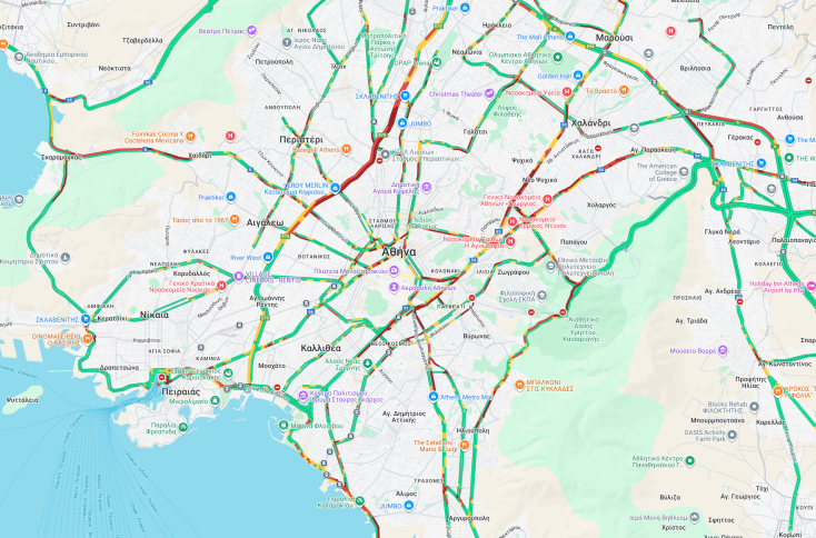 Κίνηση τώρα: Μποτιλιάρισμα στην άνοδο της Λ. Κηφισού και τη Λ. Συγγρού
