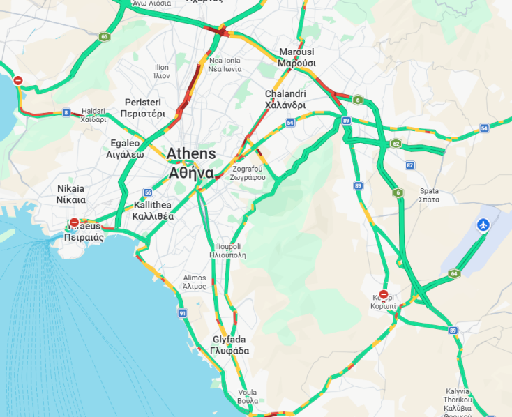 Κίνηση τώρα: Μποτιλιάρισμα σε Κηφισό, Αθηνών, Παραλιακή, Αττική Οδό και Κηφισίας - Μεγάλες καθυστερήσεις και δυσκολίες σε πολλούς βασικούς οδικούς άξονες.