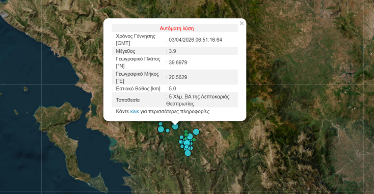 Σεισμός τώρα στη Θεσπρωτία
