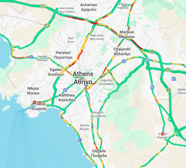 Κίνηση τώρα: Μποτιλιάρισμα σε Κηφισό, Αττική Οδό και Ιερά Οδό