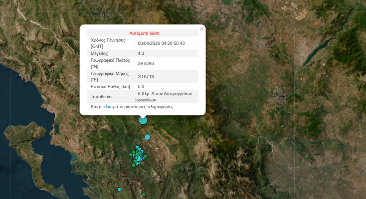 Σεισμός τώρα στα Ιωάννινα
