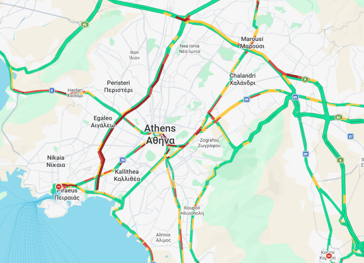 Κίνηση τώρα: Μεγάλο μποτιλιάρισμα στην Αθήνα λόγω της εξόδου του Πάσχα - Καθυστερήσεις σε Κηφισό, Παραλιακή, Αθηνών-Σχιστού και Αττική Οδό προς Ελευσίνα.