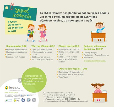  παιδιατρικά check up, εκτίμηση μαθησιακών δυσκολιών και έλεγχος παχ