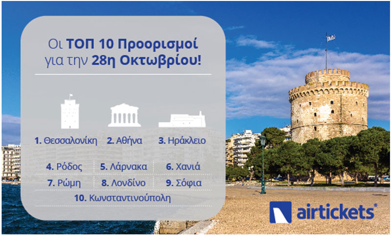 Οι 10 δημοφιλέστεροι προορισμοί για την 28η Οκτωβρίου Οι 10 δημοφιλέστεροι προορισμοί για την 28η Οκτωβρίου