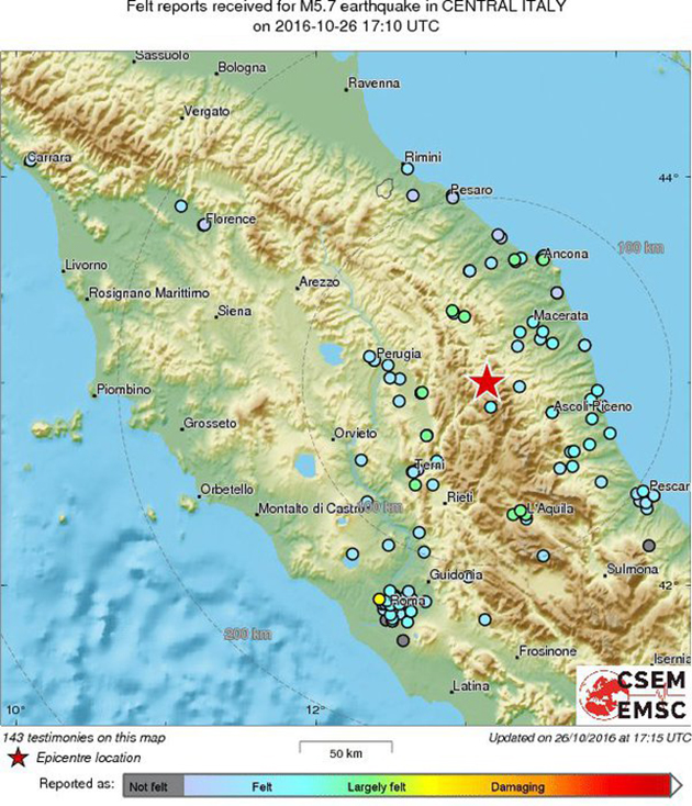 Δυνατός σεισμός στην κεντρική Ιταλία 
