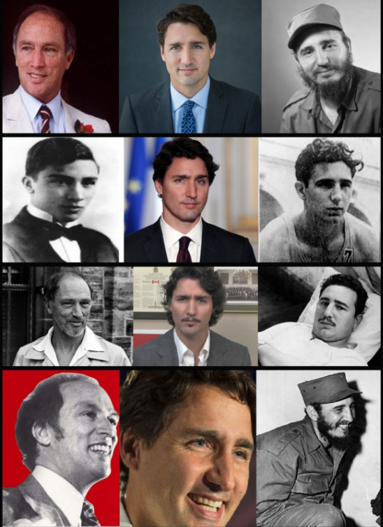 Κολάζ με φωτογραφίες των Πιέρ και Τζάστιν Τριντό και του Φιντέλ Κάστρο